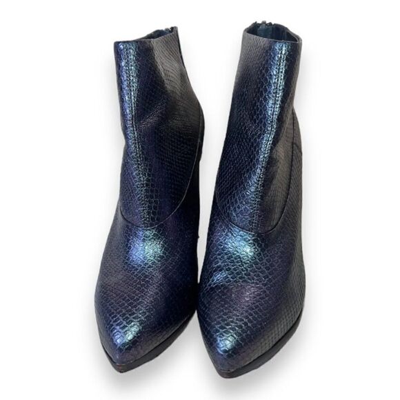 AllSaints Spitelfield Black Iridescent Snakeskin Emboss Leather Booties Women 8 - Picture 3 of 11